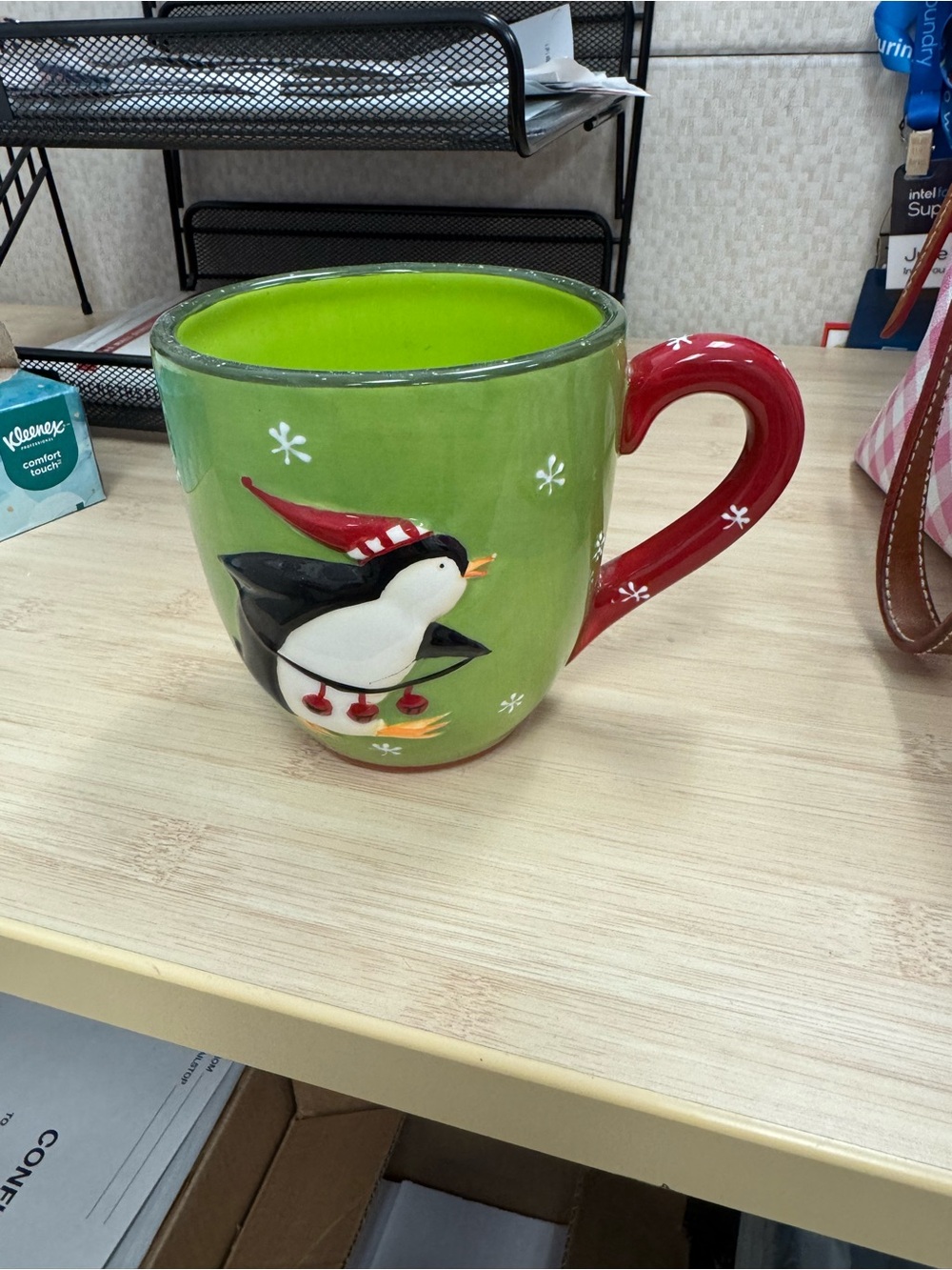 Holiday Penguin Ceramic Mug - Green & Red Debbie Mumm